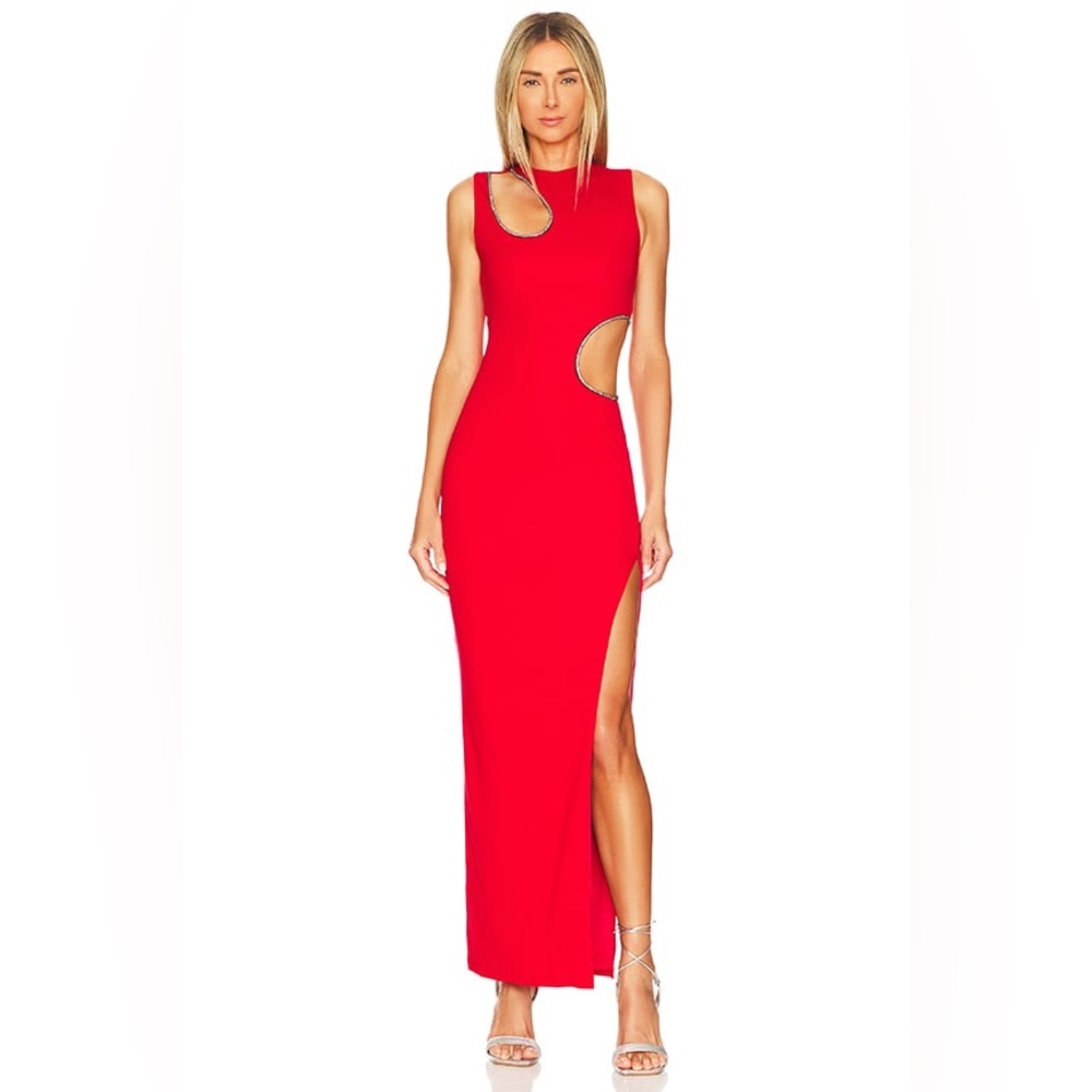 Superdown Sydney Rhinestone Maxi Dress in Red